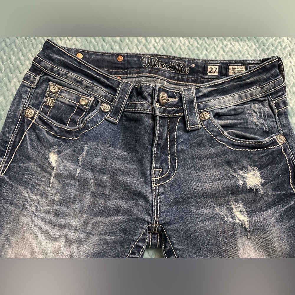 Miss Me Womens Distressed Denim Skinny Jeans - Picture 5 of 12